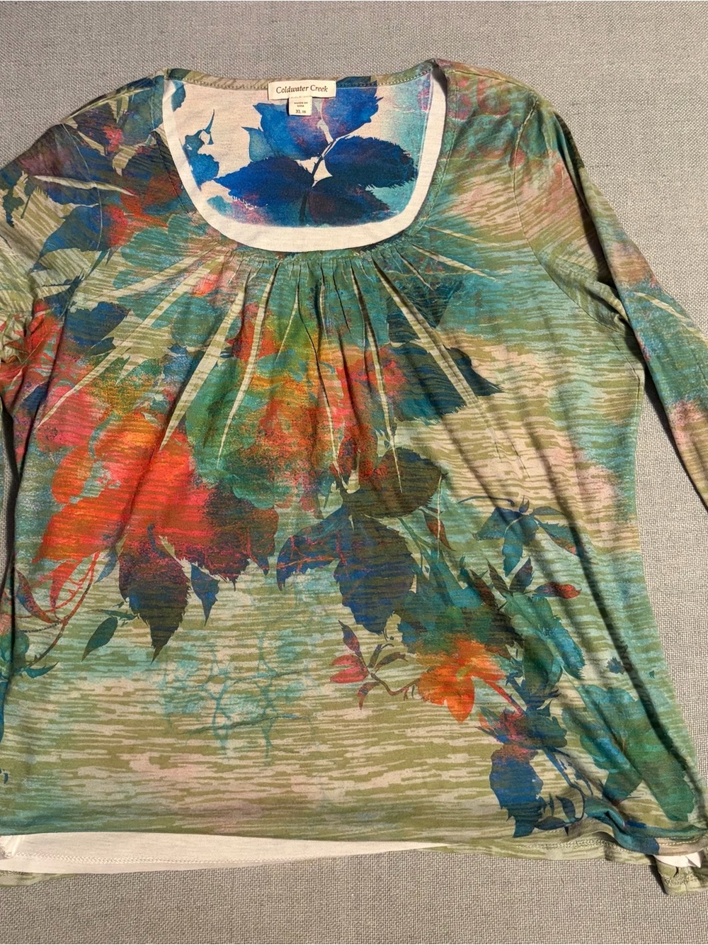 Coldwater Creek Multicolor Floral Scoop-Neck Long Sleeve Top